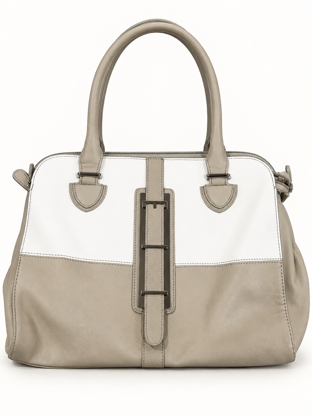 Reitmans White and Taupe Two-Tone Leather Satchel
